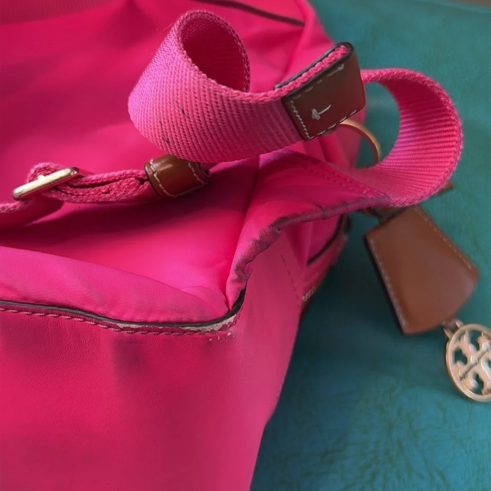 Tory Burch hot pink Barbie pink nylon backpack purse
